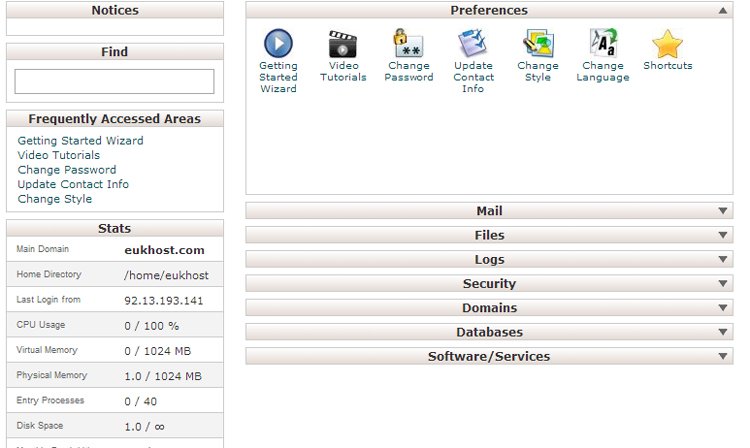eUKhost cPanel