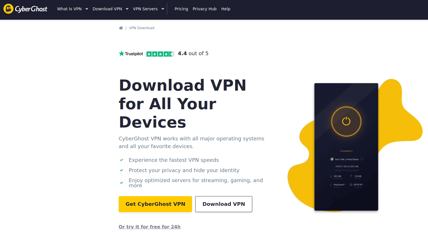 CyberGhost VPN Homepage