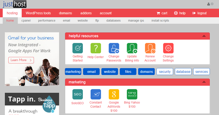 Justhost cPanel