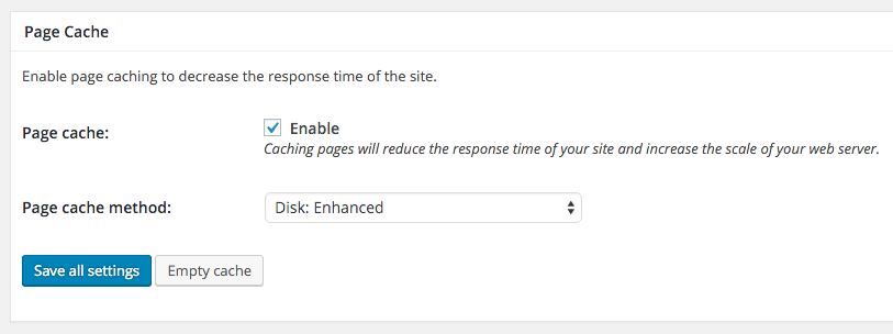 Wordpress W3 Total Cache Disk Enhanced