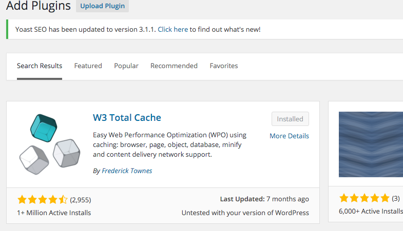 Find W3 Total Cache Plugin on WordPress