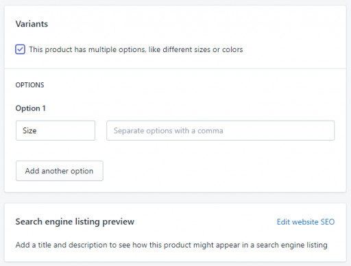 Shopify add variants