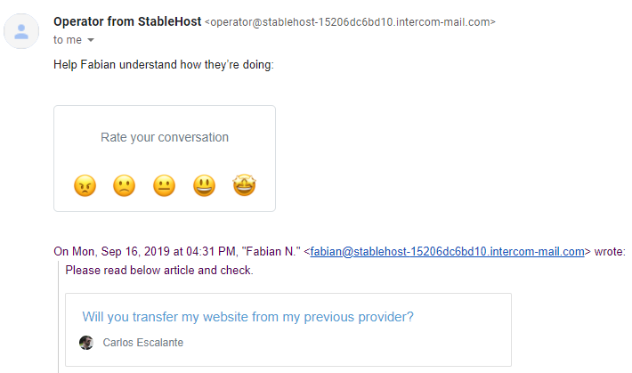 StableHost live chat response